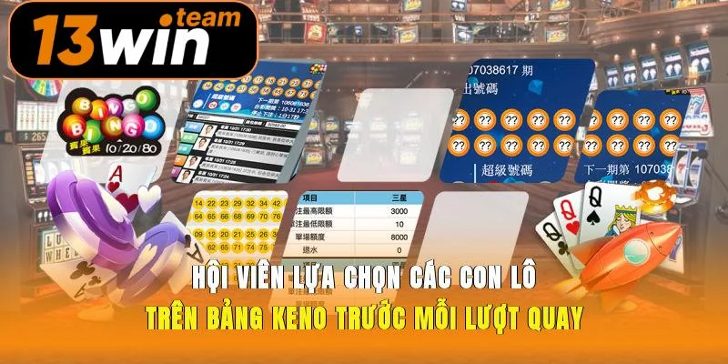 Hội viên lựa chọn các con lô trên bảng Keno trước mỗi lượt quay